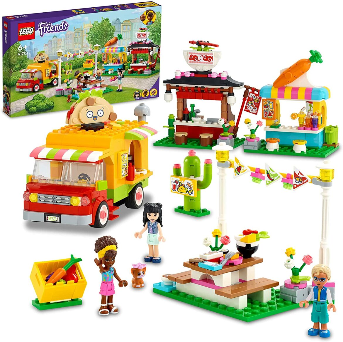 LEGO 41701 Friends Street Food Market with Taco Truck Toy & Juice Cafe ...